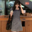 Puff-sleeve Square Neck Flower Print Mini Dress