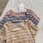 Square-neck Striped Ruffle Color-block Top