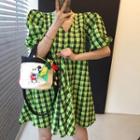 Puff-sleeve Plaid Loose Fit Dress As Shown In Figure - One Size