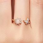 Faux Crystal Flower 7 Butterfly Open Ring 01kc-7993 - Gold - One Size