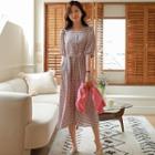 Puff-sleeve V-neck Floral Long Dress