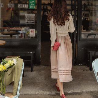 Keyhole-back Pintuck Long Dress
