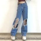 Straight Leg Cut Out Jeans