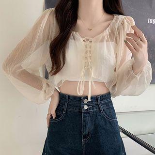 Lace-up Cropped Light Jacket / Camisole Top