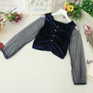 Mesh Sleeve Ruched Velvet Top