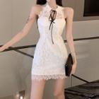 Halter Neck Mini A-line Lace Dress