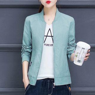 Lettering Print Zip Baseball Jacket