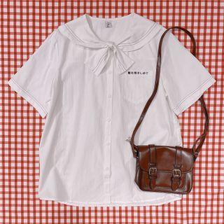 Short-sleeve Lettering Shirt White - One Size