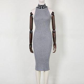 Sleeveless Mock-neck Sheath Knit Dress
