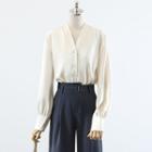 Puff-sleeve Blouse / Belted Wide Leg Pants