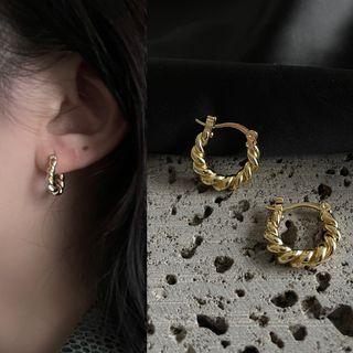 Alloy Hoop Earring 2215a - 1 Pair - Thick Needle - Gold - One Size