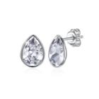 925 Sterling Silver Simple Water Drop Shape White Austrian Element Crystal Stud Earrings Silver - One Size