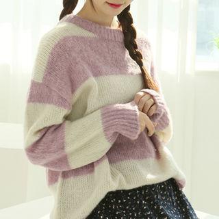 Loose-fit Striped Fuzzy Sweater