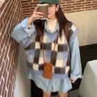 Checkered Fluffy Sweater Vest