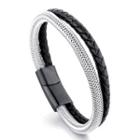 Stainless Steel & Braided Leather Layered Bracelet