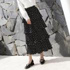 Dotted Tiered Midi Skirt Black - One Size