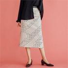 Slit-side Polka-dot Midi Skirt With Belt