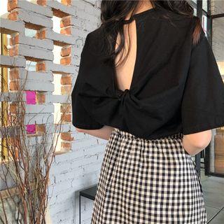 Plain Knit Back Short Sleeve T-shirt