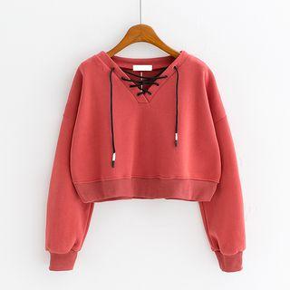 Lace Up Cropped Long-sleeve Sweatshirt