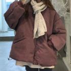 Set: Padded Plain Jacket + Scarf Top - Purple + Scarf - One Size