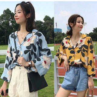 Flower Print Lapel Collar Shirt