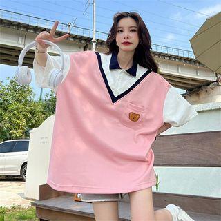 Short-sleeve Mock 2-piece Print T-shirt