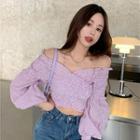 Off-shoulder Cropped Blouse Purple - One Size