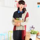 Color-block Long Sweater Gray And Red - One Size