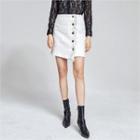 From Seoul Metallic-button Mini Tweed Skirt