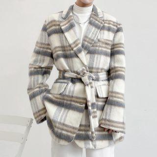 Single Breasted Gingham Woolen Blazer