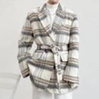 Single Breasted Gingham Woolen Blazer