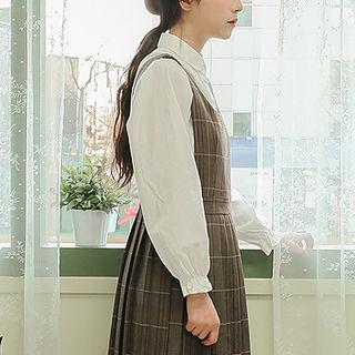 Pleated Glen Plaid Long Overall Dress