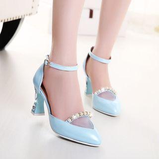 Rhinestone Ankle Strap Pointy Heel Sandals