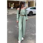 Off-shoulder Crop Top / High-waist Wide-leg Pants