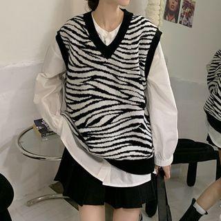 Blouse / Zebra Print Knit Vest