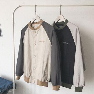 Letter Embroidered Raglan Button Baseball Jacket