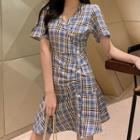 Ruffle Hem Plaid Short-sleeve Mini Dress