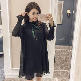 Accordion Stand-collar Chiffon Dress