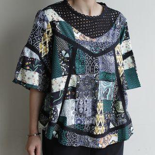 Perforated Crochet-trim Patterned Top
