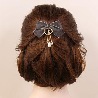 Heart & Faux Pearl Tassel Velvet Bow Hair Clip