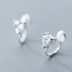 925 Sterling Silver Rhinestone Heart Clip-on Earring 1 Pair - As Shown In Figure - One Size