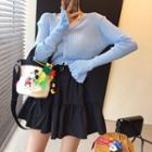 Long-sleeve Buttoned Knit Top / Tiered A-line Mini Skirt