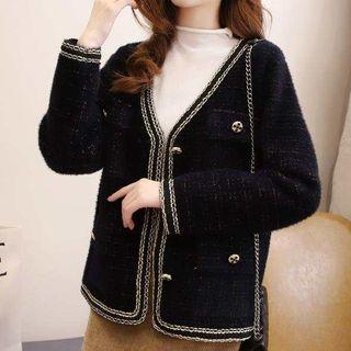V-neck Contrast Trim Jacket