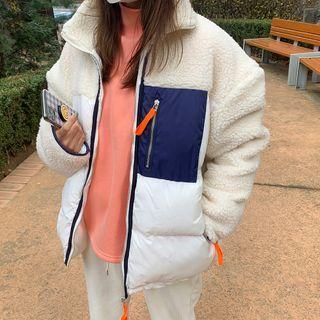 Contrast-trim Boucl -knit Padded Jacket Ivory - One Size