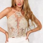 Halter Cutout Lace Cropped Top