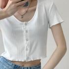 Plain Frayed Single-breasted Short-sleeve Top