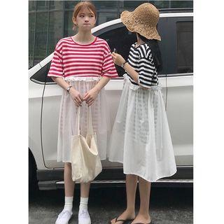 Striped Mock Two-piece T-shirt Dress