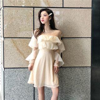 Long-sleeve Embroidered Sequined Cocktail Dress