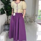 Puff-sleeve Contrast Trim Floral Top / High-waist Loose Fit Pants
