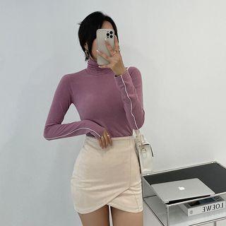 Wrap-front Faux-suede Pencil Miniskirt